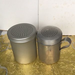 Antique 1950s Dura-Ware aluminum shakers. Set of two